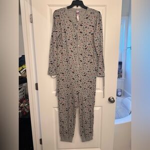 SAVAGE X FENTY- Sexy Gray Christmas Onesie Pajamas with button bottom.